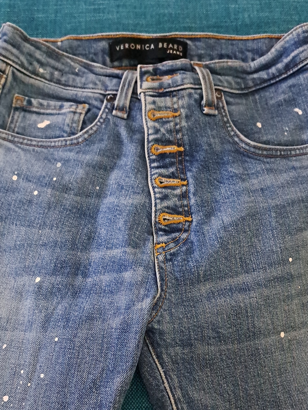 Veronica Beard Ines Paint-Splatter Button-Fly Jeans 26